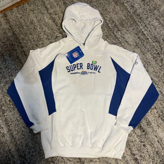 Discover Vintage NWT Reebok football Super Bowl XXXIX  Hoodie Pullover Medium - Oversized Rare