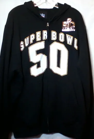 Discover Super Bowl 50 football Football Hoodie Black Sweat Shirt Full Zip Adult XL