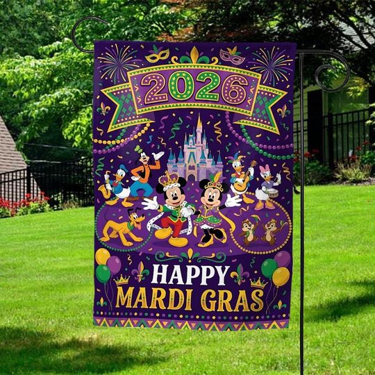 Discover Disney Mardi Gras Garden Flag,Mickey and Friends Mardi Gras Flag,Mardi Gras Decor,Garden Flag Mardi Gras Decor,Outdoor Flag UNAD14