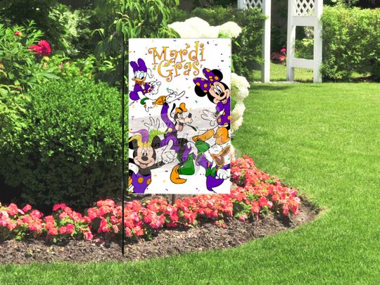 Discover Mickey & Gang Mardi Gras Party Garden Flag