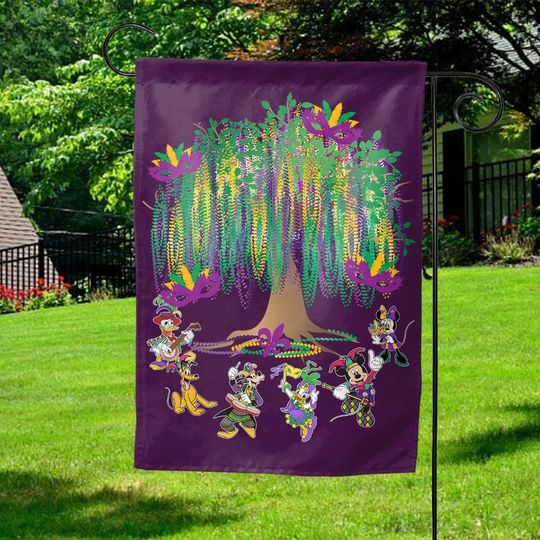 Discover Mardi Gras Bead Tree Disney Garden Flag, Mickey and Friends Happy Mardi Gras House Garden Decor, Fat Tuesday, Lousiana Outdoor Flag JCJP46
