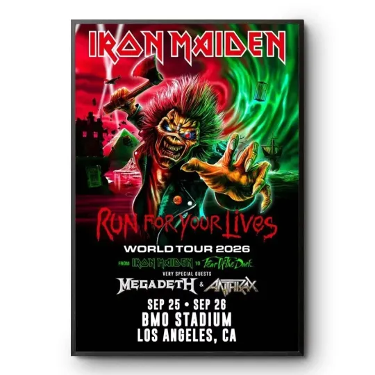 Discover Iron Maiden Run For Your Lives Tour 2026 Poster – Metal Band Wall Art – Concert