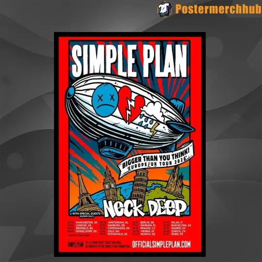 Discover Simple Plan Europe UK Tour 2026 Poster Home Decor, Wall Art, Fan Gift