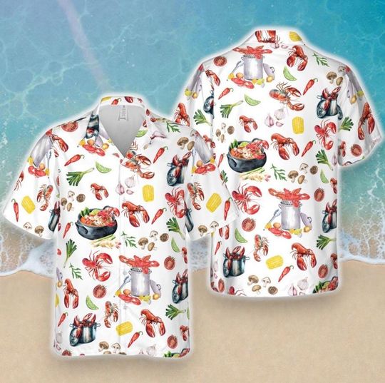 Louisiana Crawfish Hawaii Shirt, Crawfish Lover Tropical Hawaii Shirt, Crawfish Boil Button Hawaiian Shirt, Cajun Food Lovers Gifts