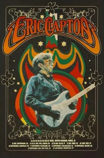 Eric Clapton Poster 2025 World Tour Nashville Boston Tokyo Concert