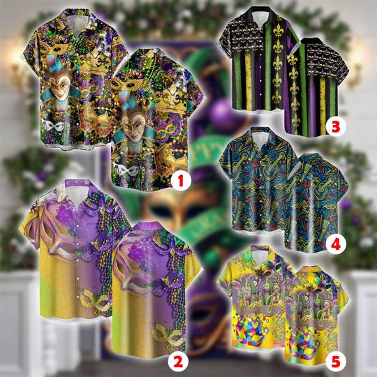 Discover Mardi Gras Hawaiian Shirt | Breathable Comfort Fit | Funny Carnival Print | 2026 Parade Party Button Down