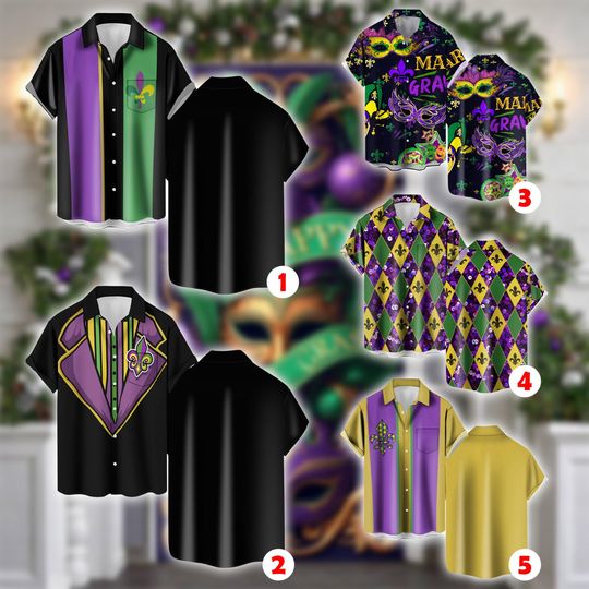 Discover Mardi Gras Hawaiian Shirt | Breathable Comfort Fit | Funny Carnival Print | 2026 Parade Party Button Down