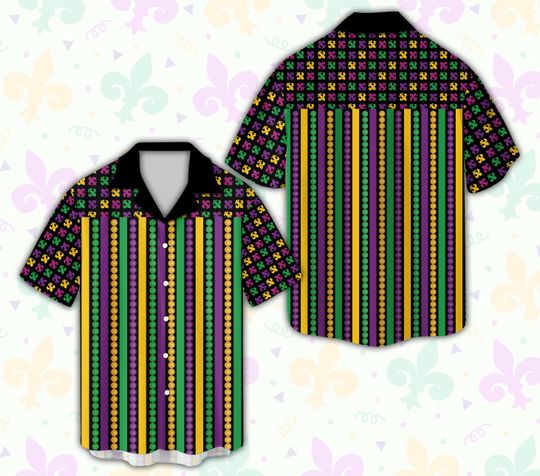Discover Happy Mardi Gras Hawaiian Shirt, Mardi Gras Carnival Button Up Shirt, Fleur De Lis Mardi Gras Beads Shirt, Funny Louisiana Fat Tuesday Shirt