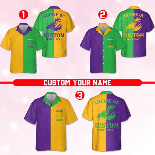 Personalized Mardi Gras Bowling Hawaiian Pocket Shirt, Custom Krewe Lobster Since 19xx Shirt, Mardi Gras Team Bowling Uniform, Carnival Wear