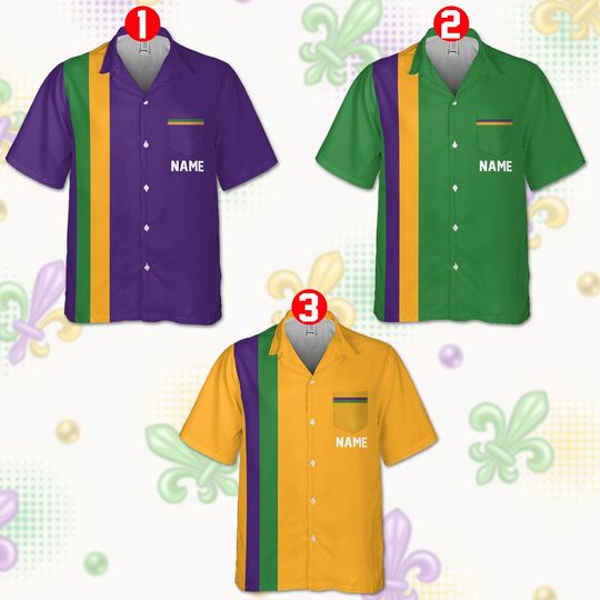 Discover Personalized Mardi Gras Bowling Hawaiian Pocket Shirt, Custom Name Mardi Gras Bowling Shirt, Mardi Gras Team Bowling Uniform, Carnival Wear