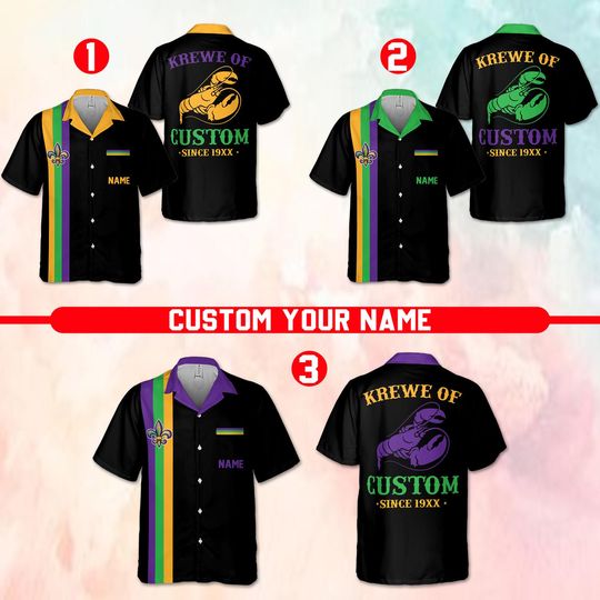 Personalized Mardi Gras Bowling Hawaiian Pocket Shirt, Custom Krewe Lobster Since 19xx Shirt, Mardi Gras Team Bowling Uniform, Carnival Wear