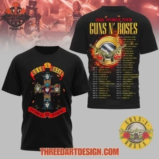 Discover Guns N’ Rose 2026 World Tour All Over Print 3D T-Shirt