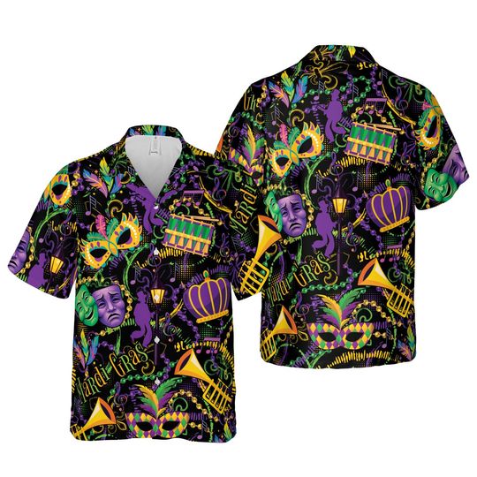 Discover Mardi Gras Carnival Hawaiian Shirt, Louisiana Festival Button Up Shirt, Parade Krewe Carnival Team Shirt, Fat Tuesday Gift, Mardi Gras Shirt