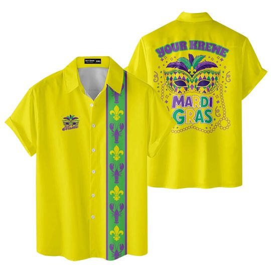 Discover Personalized Mardi Gras Festival Hawaiian Shirts for Men Kids Custom Name Krewe Hawaiian Shirt Matching Fleur De Lis, Louisiana