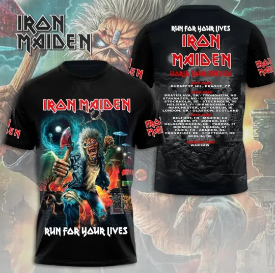 Discover 1Iron Maiden Run For Your Lives World Tour 2025-2026 3D T-Shirt