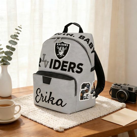 Custom Name Raider Football Backpack, Personalized Oakland Football Gift Bag