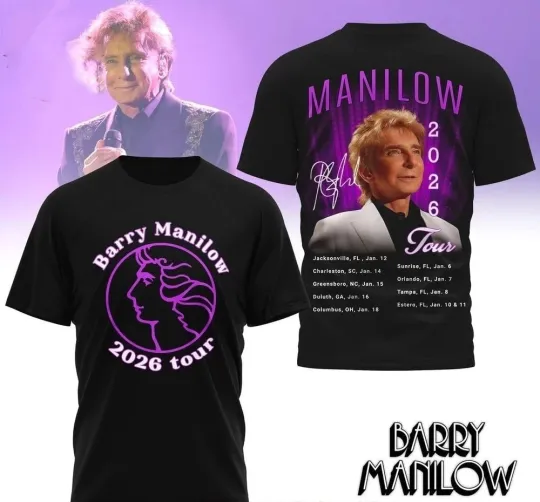 Discover Manilows 2026 Tour 3D T Shirt All Size S to 5XL