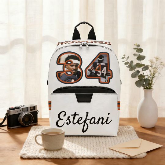 Discover Custom Name & Photo PU Leather Backpack, Chicago Football Inspired Personalized Fan Backpack, Personalized Backpack for Men and Women
