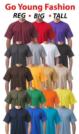 Discover NEW Men's Heavy Cotton Plain Crew Neck Short Sleeves T-Shirt Small To 3XL-Tall