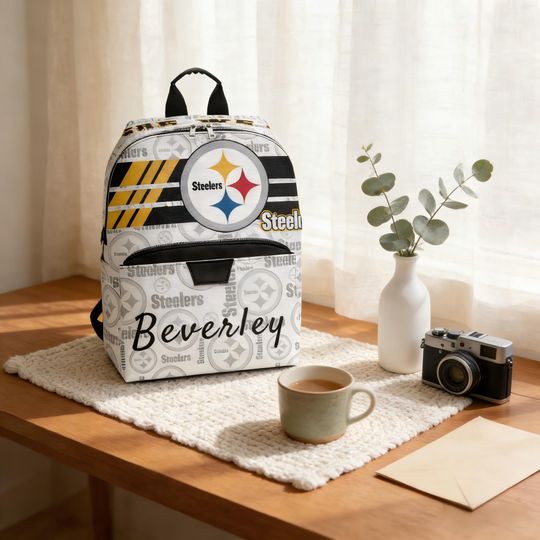 Discover Custom Name Pittsburgh Football Inspired PU Leather Backpack, Personalized Backpack for Men & Women