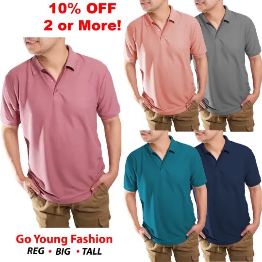 Discover Men's Polo Shirt Short Sleeve Cotton Causal Jersey Plain Golf Sport Performance