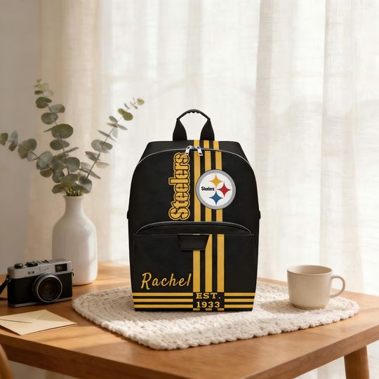 Discover Custom Name Pittsburgh Football Fan PU Backpack, Personalized football Leather Look Backpack for Game Day Style