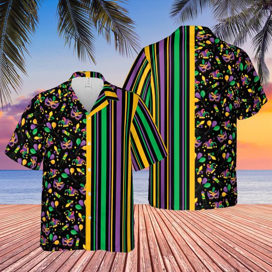 Mardi Gras Carnival Hawaiian Shirt, Louisiana Festival Button Up Shirt, Parade Crew Carnival Team Shirt, Fat Tuesday Gift