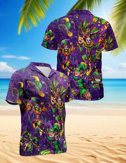 Discover Mardi Gras Hawaiian Shirt, Colorful Carnival Aloha Shirt, Festive New Orleans Party Button Down, S-5XL