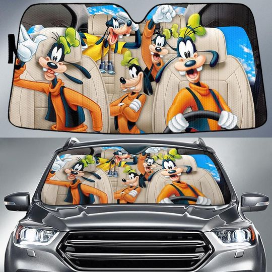 Discover Halloween Goofy Car Sunshade, Disney Goofy Sunshade, Goofy Dog Auto Sunshade, Car Windshield Cover
