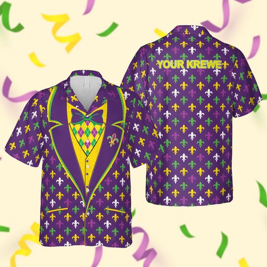 Discover Custom Krewe Mardi Gras Vest Hawaiian Shirt, Mardi Gras Button Shirt, New Orleans Festival, Louisiana Carnival, Fat Tuesday Parade Costume