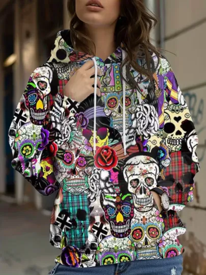 Discover Colorful Skull 3D All Over Print Hoodie
