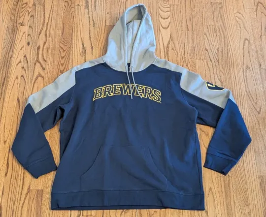 Discover Milwaukee Brewers Majestic Pullover Hoodie Sweatshirt Navy Men’s 2XL MLB