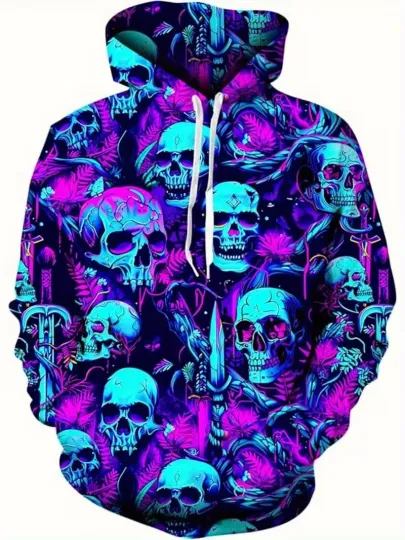 Discover Blue & Purple 3D Printed Skull 3D All Over Print Hoodie