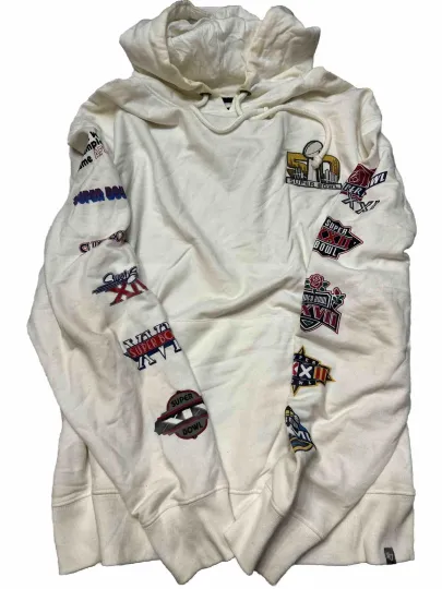 Discover football 50th Super Bowl White Hoodie Sweatshirt Long Sleeve Size Medium