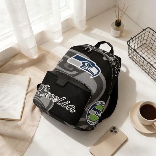 Custom Seattle Football Backpack, Seahawks Sports Gift, Holiday Sports Gift, Stylish Fan Gift for Everyday Use
