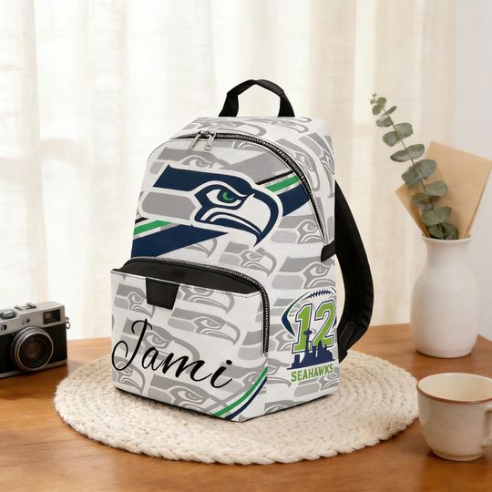 Discover Custom Seattle Football Backpack, Personalized Name Football Inspired PU Leather Bag, Personalized Backpack for Men & Women
