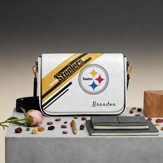Personalized Steeler Messenger Bag, Custom Name football Fan Crossbody Bag, Gift for Steeler Fans, Game Day Shoulder Bag