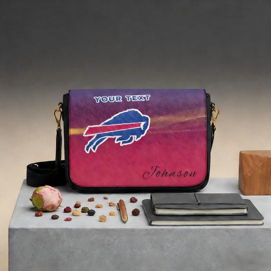 Personalized Buffalo Football Messenger Bag, Custom Name Bills Fan Gift, Football Crossbody Bag for Men