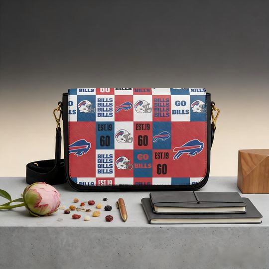 Personalized Buffalo Leather Messenger Bag with Custom Name, Football Crossbody Bag for Bills Fans