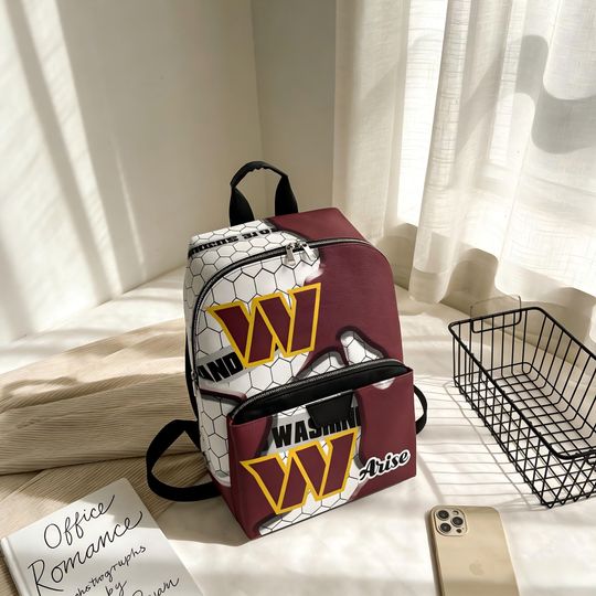 Discover Custom Name Washington Football Fan PU Backpack, Personalized Leather Look Backpack for Game Day Style