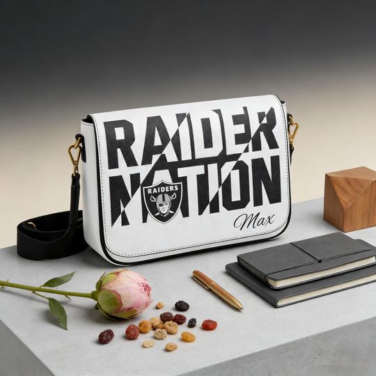 Personalized Raiders Nation Messenger Bag with Custom Name, Football Crossbody Bag, Unique Raiders Gift for Him and Her
