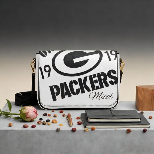 Personalized Packers Messenger Bag with Name, Custom Football Fan Crossbody, Green Bay Packers Gift for Him Her