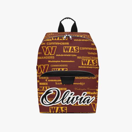 Discover Personalized Name DC Football Fan PU Leather Backpack, Custom Sports Bag Gift for Football Supporters, Game Day Travel Pack