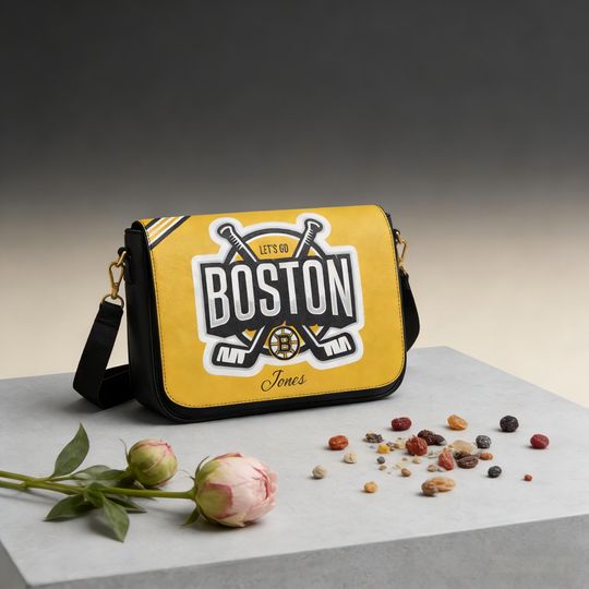 Discover Personalized Boston Bruins Messenger Bag, Custom Name Hockey Fan Gift, Bruins Crossbody for Him