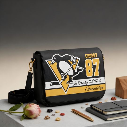 Personalized Pittsburgh Penguins Messenger Bag, Custom Name NHL Fan Gift, Penguins Crossbody Bag for Hockey Lovers