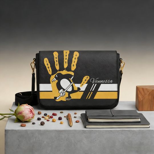 Discover Personalized Pittsburgh Penguins Messenger Bag, Custom Name NHL Hockey Fan Gift