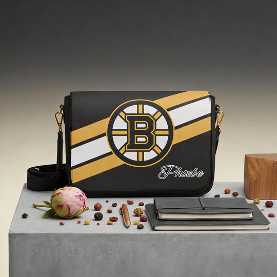 Personalized Bruins Messenger Bag, Custom Name Hockey Fan Gift, Boston Crossbody Bag, Unique NHL Gift for Bruins Lovers