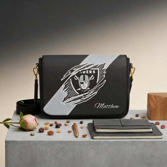 Raiders Crossbody Bag for Football Fans, Leather Messenger Bag, Unique Gift for Raiders Lovers