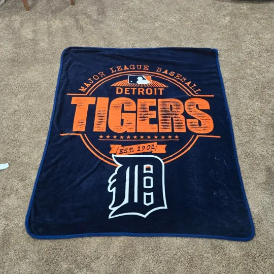 Discover Detroit Tigers Fleece Blanket Old English “D” & Tigers Logo-46 X 55 Go Tigers!