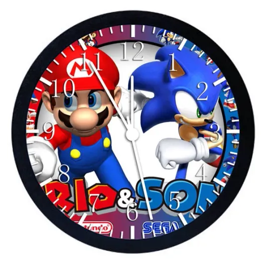 Super Mario Super Sonic Black Frame Wall Clock Nice For Gifts or Decor
